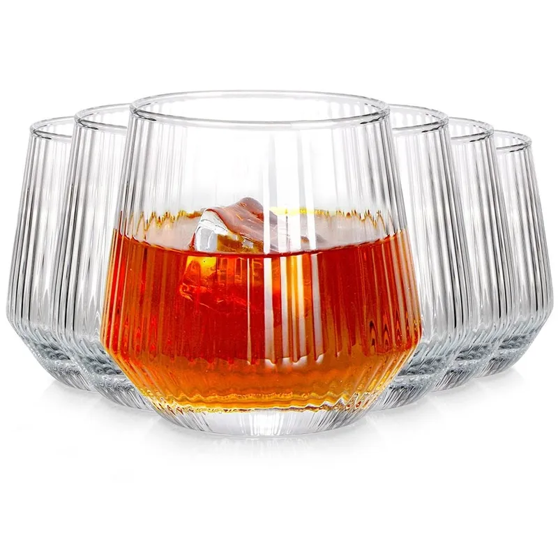 Szklanki Zestaw 6 szt. 350 ml Ryflowane Szkło Do Whisky Zmywarka MEBLIVA