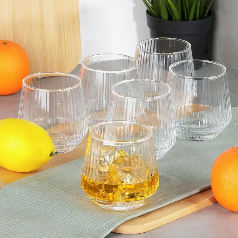 Szklanki Zestaw 6 szt. 350 ml Ryflowane Szkło Do Whisky Zmywarka MEBLIVA