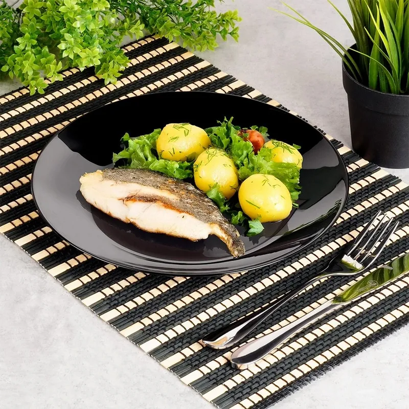 Talerze Obiadowe Płytkie Szkło 6 szt. 25,5 cm Opalowe MEBLIVA - Czarne