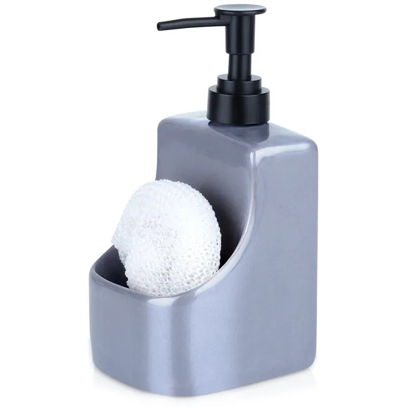 Dozownik Do Naczyń Ceramiczny 400 ml Z Gąbką, Błyszczący MEBLIVA - Szary