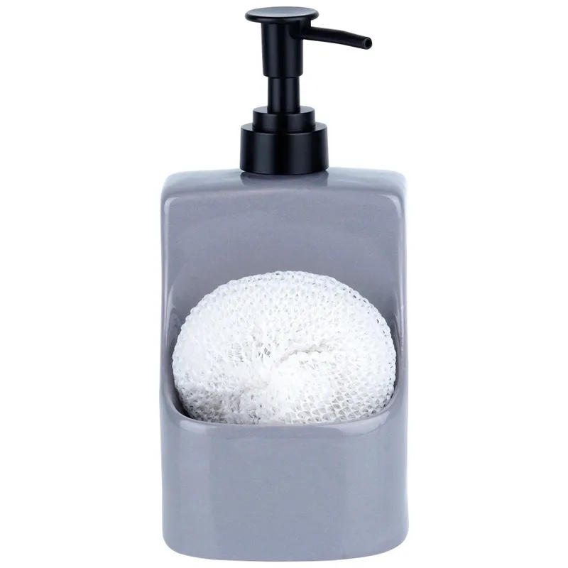 Dozownik Do Naczyń Ceramiczny 400 ml Z Gąbką, Błyszczący MEBLIVA - Szary