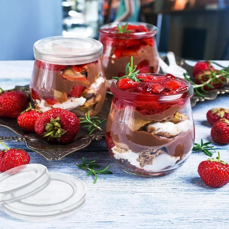 Zestaw 12 Pokrywek Do Słoika Jogurt 55 cm Szczelna Desery 130 ml MEBLIVA