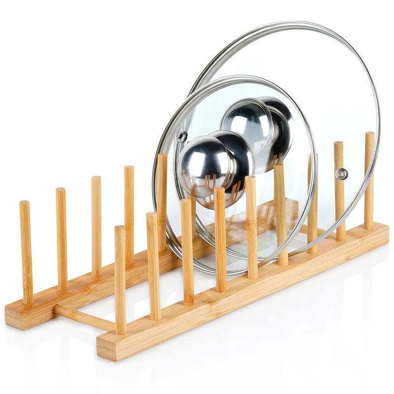 Stojak Na Pokrywki I Talerze Bambusowy Organizer 8 szt. 34,5 cm MEBLIVA