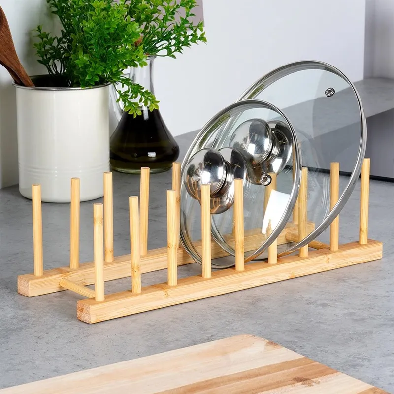 Stojak Na Pokrywki I Talerze Bambusowy Organizer 8 szt. 34,5 cm MEBLIVA