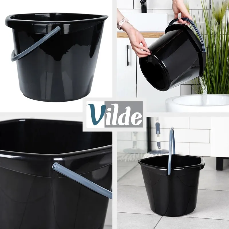 Wiadro Gospodarcze Plastikowe 10 l Wygodna Wylewka MEBLIVA - Czarne