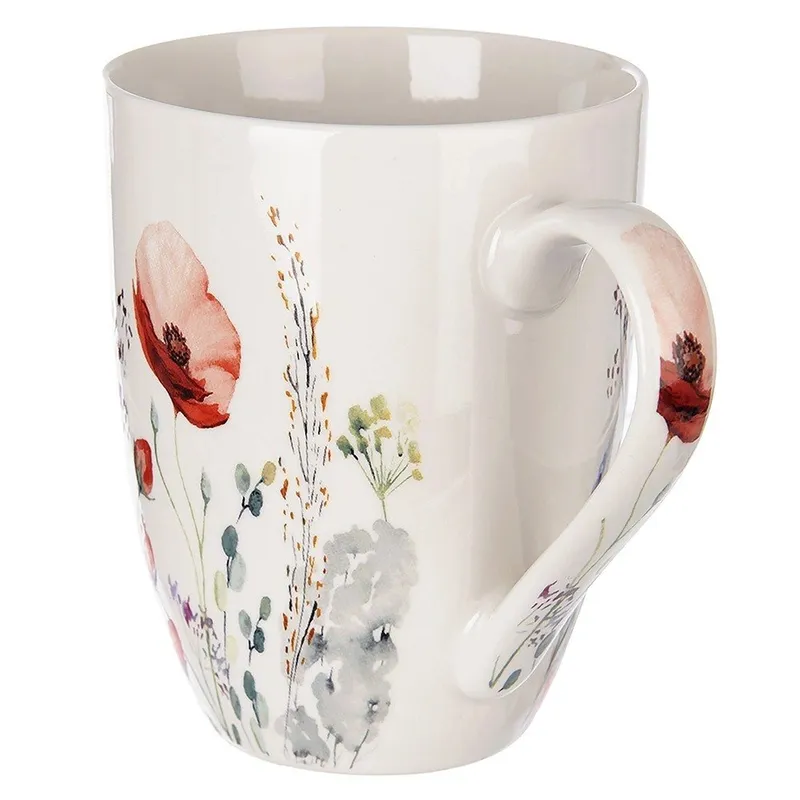 Kubek Porcelanowy 360 ml Maki Kwiatowy Dekor Do Zmywarki MEBLIVA