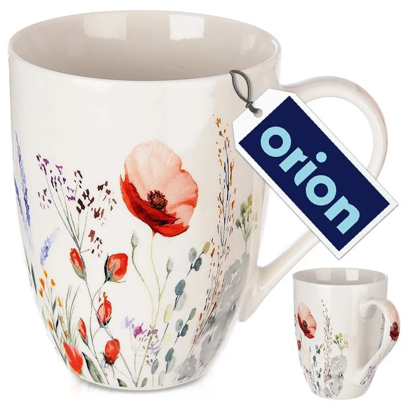 Kubek Porcelanowy 360 ml Maki Kwiatowy Dekor Do Zmywarki MEBLIVA