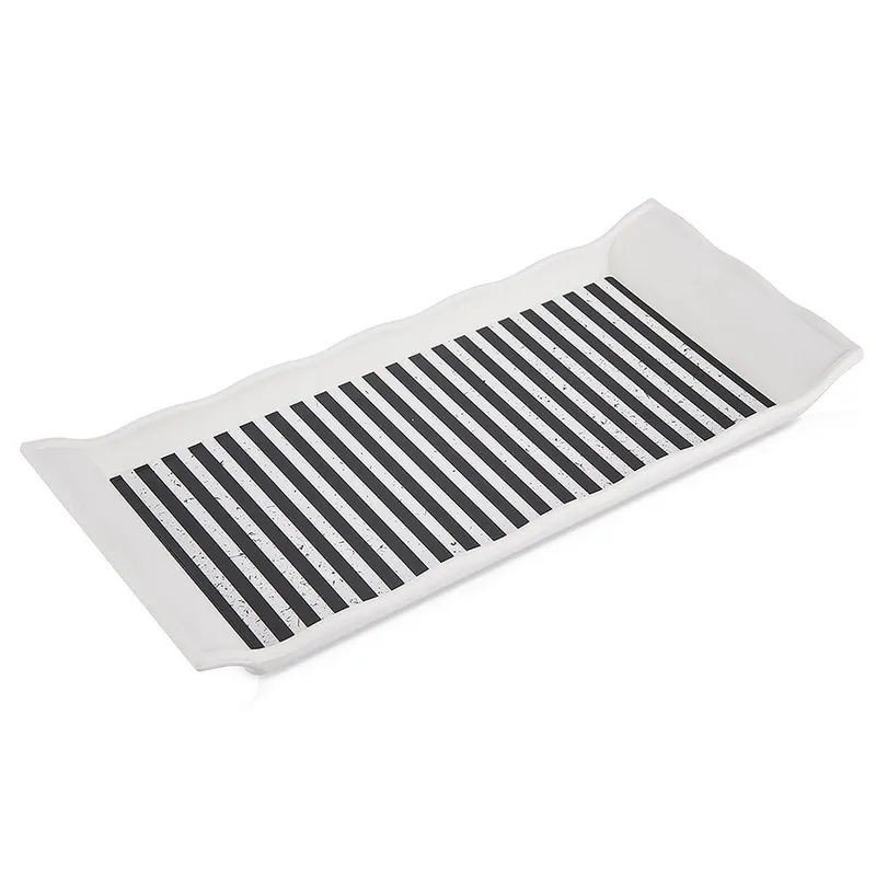 Taca Do Serwowania 29,5 x 13 cm Tworzywo Wzór Pasy MEBLIVA - Czarno-Białe