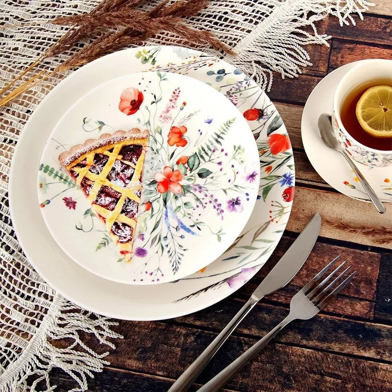 Talerz Deserowy Porcelanowy MAKI 20,5 cm Wzór Polne Kwiaty MEBLIVA