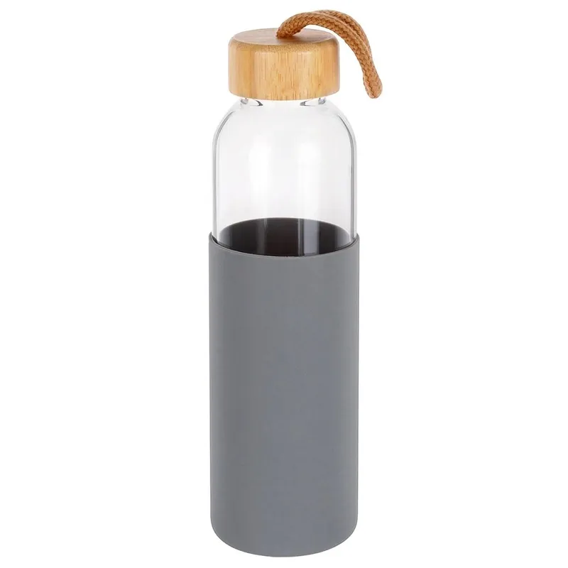 Butelka Na Wodę Szklana 500 ml Silikonowy Pokrowiec MEBLIVA - Szary