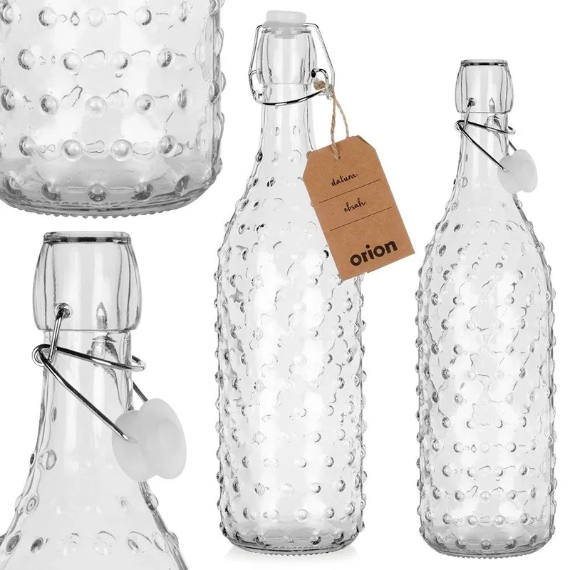 Butelka Z Klipsem Szklana 1 l Żłobiona Szczelna Retro MEBLIVA