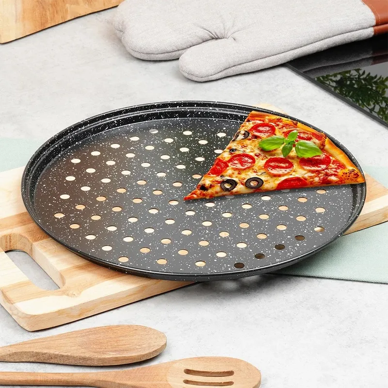 Forma Do Pizzy Granitowa Perforowana Dno 28 cm Chrupiący Spód MEBLIVA