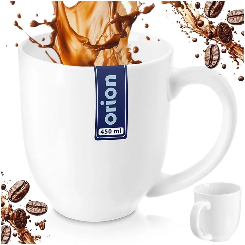 Kubek Porcelanowy 450 ml Mona Pojemny Klasyczny Do Zmywarki MEBLIVA - Biały