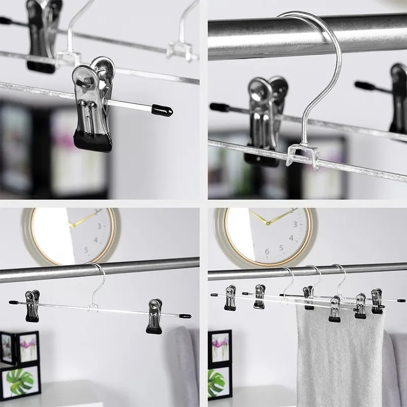 Wieszak Na Spodnie Z Klipsami 3 szt. STORAGE SOLUTIONS Metalowy MEBLIVA