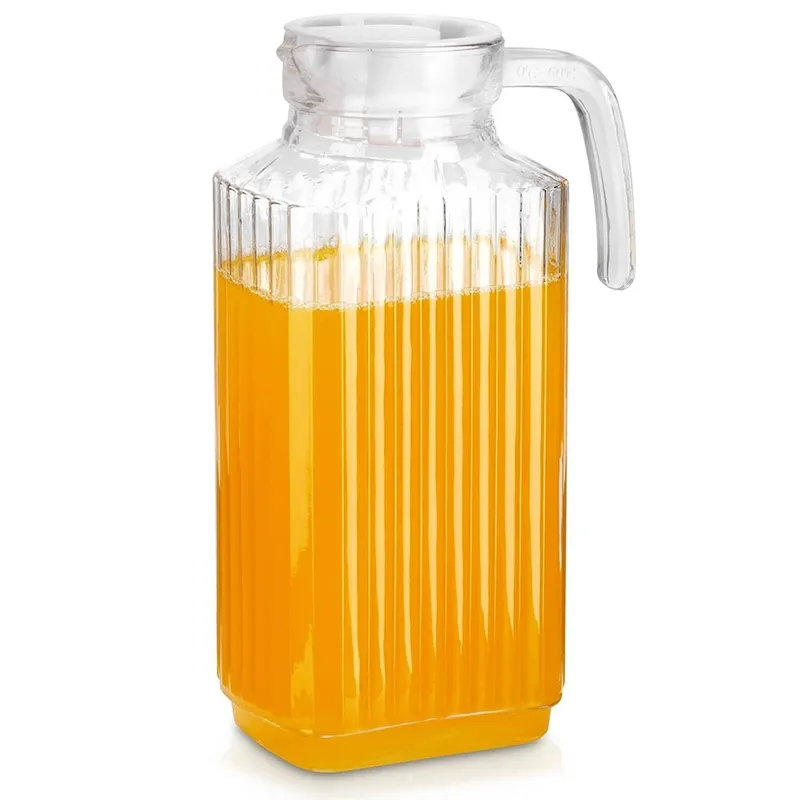 Dzbanek Szklany Do Lodówki 1,8 l Wąski Ryflowany Z Pokrywką MEBLIVA