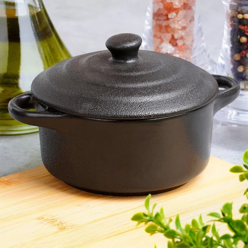 Miseczka Do Zapiekania 150 ml Porcelanowa Z Pokrywką MEBLIVA - Czarna