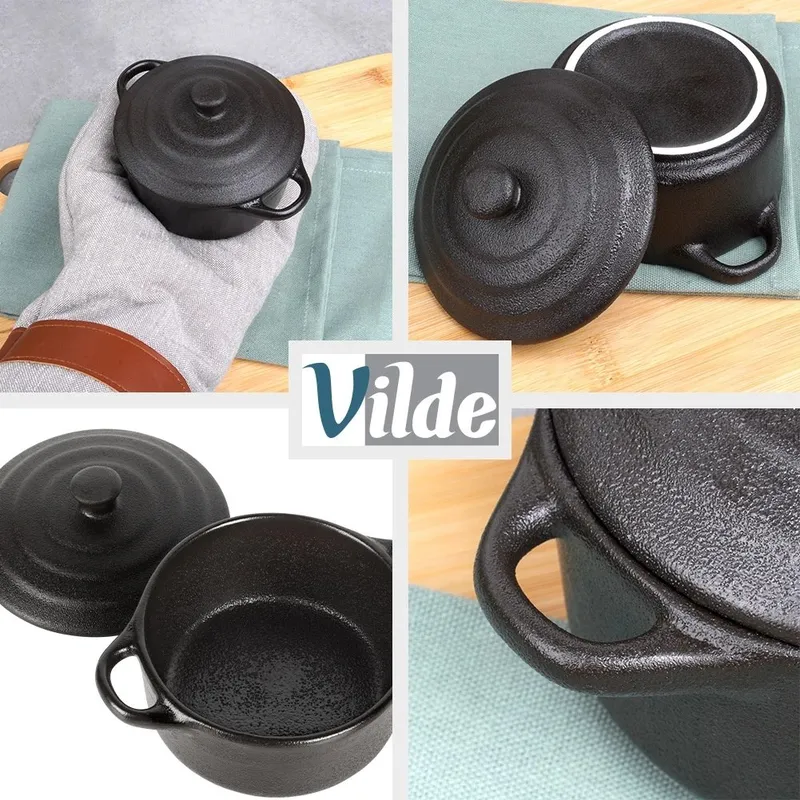 Miseczka Do Zapiekania 150 ml Porcelanowa Z Pokrywką MEBLIVA - Czarna