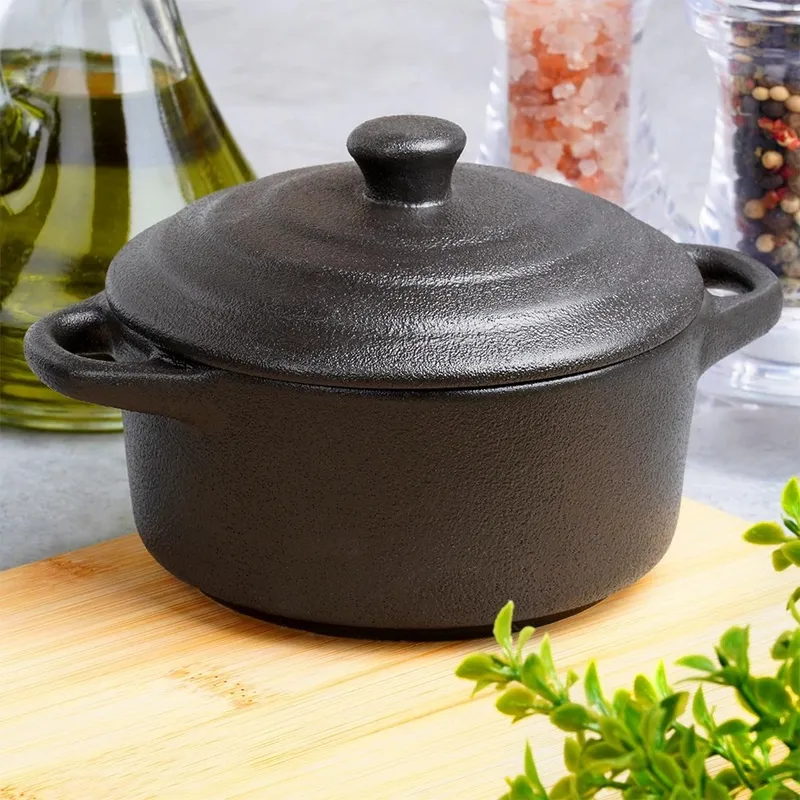 Miseczka Do Zapiekania 300 ml Porcelanowa Z Pokrywką MEBLIVA - Czarna