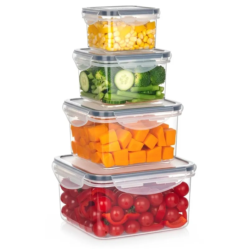 Zestaw 4 Pojemników Lunchbox Kwadrat Szczelny Mikrofala Zmywarka MEBLIVA