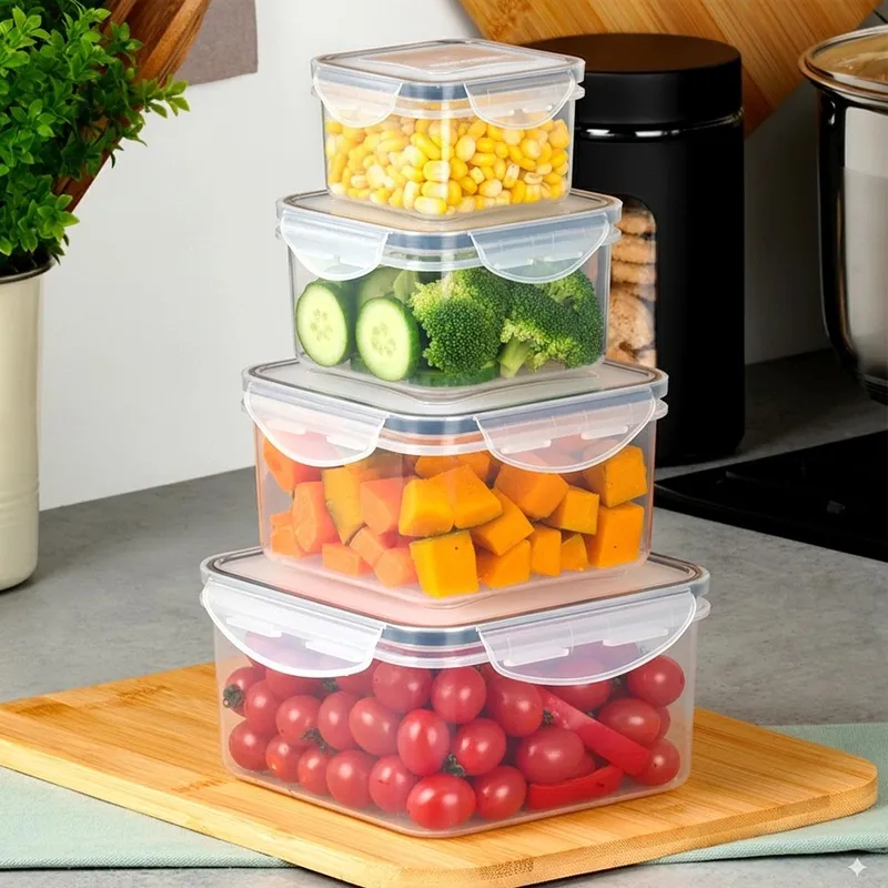 Zestaw 4 Pojemników Lunchbox Kwadrat Szczelny Mikrofala Zmywarka MEBLIVA