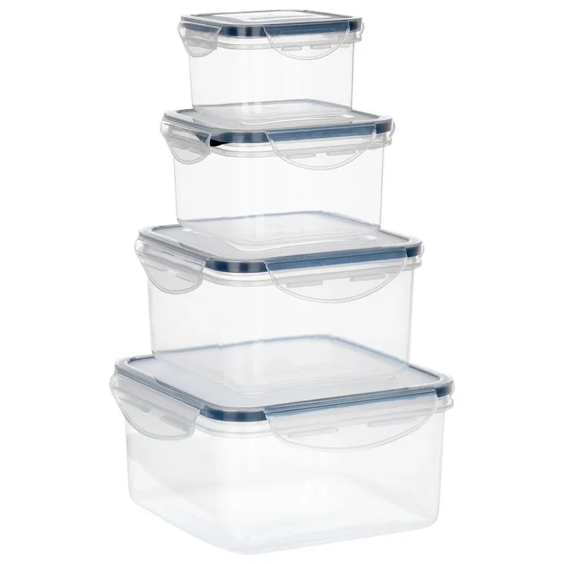 Zestaw 4 Pojemników Lunchbox Kwadrat Szczelny Mikrofala Zmywarka MEBLIVA