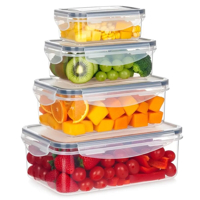 Zestaw 4 Pojemników Lunchbox Prostokąt Szczelny Mikrofala Zmywarka MEBLIVA