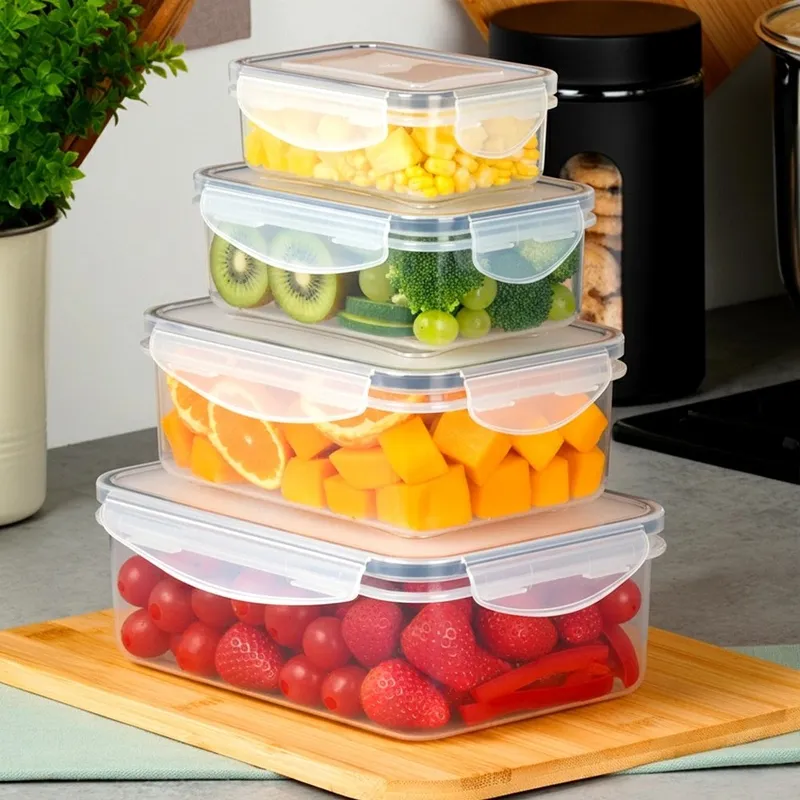 Zestaw 4 Pojemników Lunchbox Prostokąt Szczelny Mikrofala Zmywarka MEBLIVA
