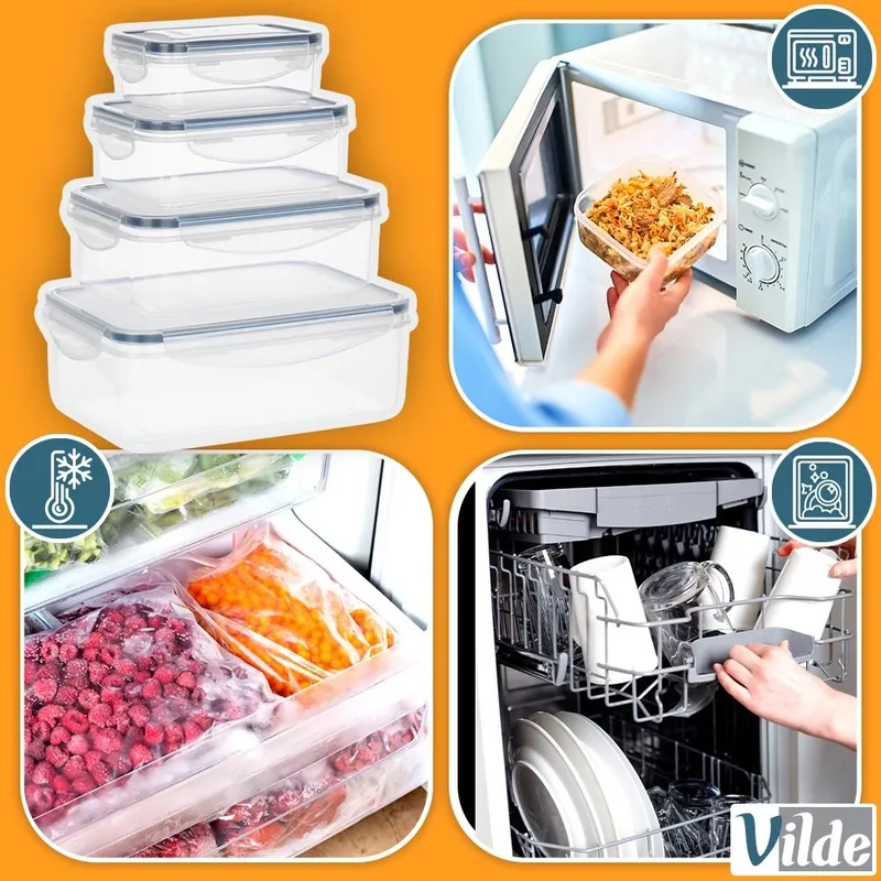 Zestaw 4 Pojemników Lunchbox Prostokąt Szczelny Mikrofala Zmywarka MEBLIVA