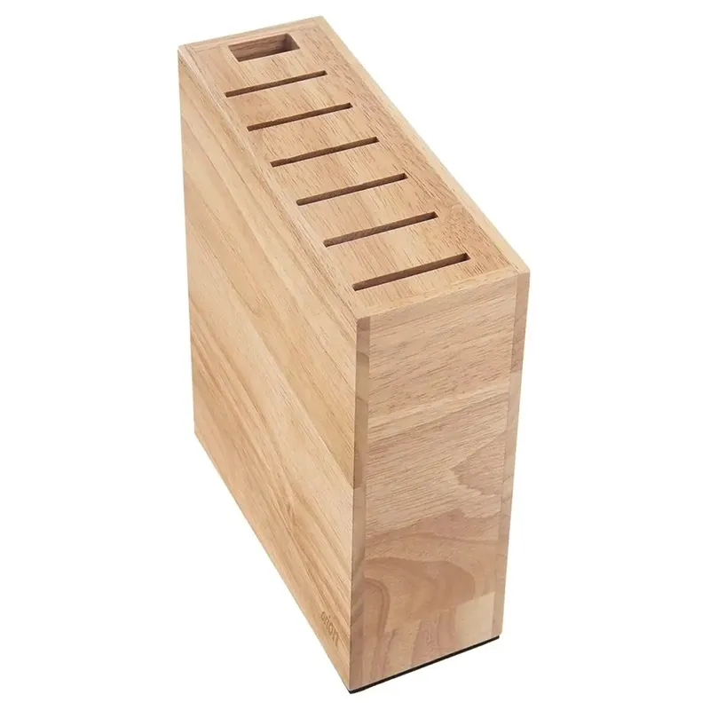 Stojak Na Noże Drewno Kauczukowe 6 Miejsc Ostrzałka 23 cm MEBLIVA