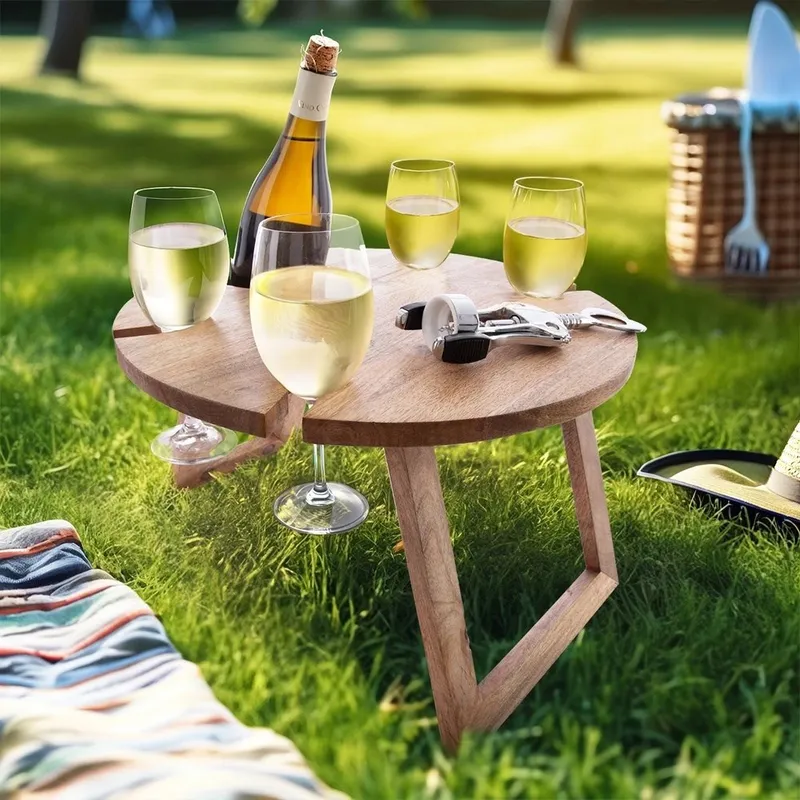 Stolik Piknikowy Na Wino Drewniany Składany Na Butelkę Kieliszki MEBLIVA