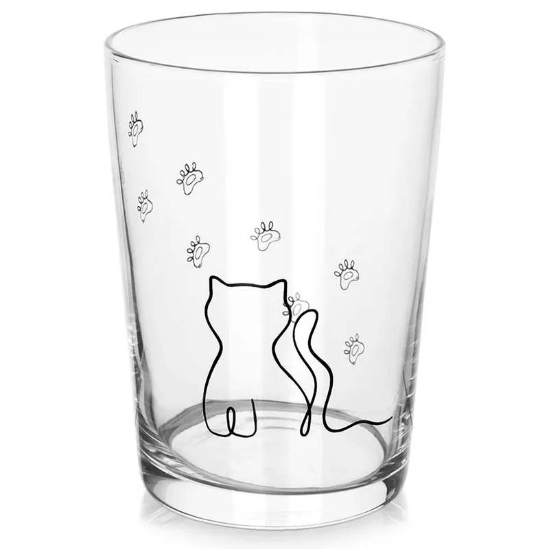 Szklanka Dekoracyjna Z Grafiką KOTEK Do Napojów I Mleka 500 ml MEBLIVA