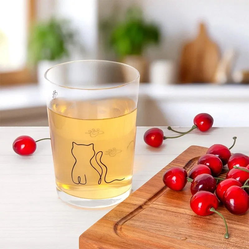 Szklanka Dekoracyjna Z Grafiką KOTEK Do Napojów I Mleka 500 ml MEBLIVA