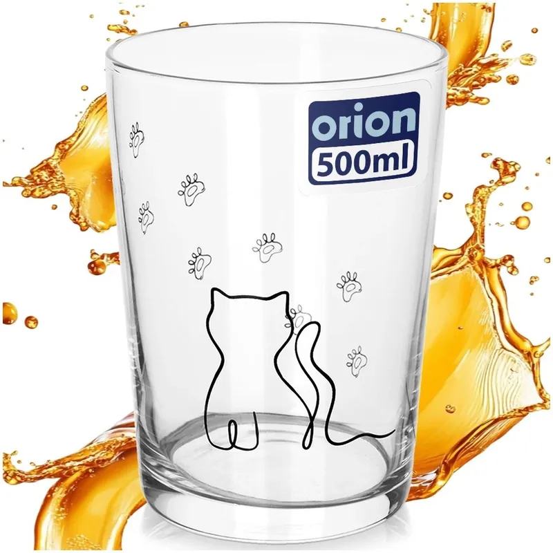 Szklanka Dekoracyjna Z Grafiką KOTEK Do Napojów I Mleka 500 ml MEBLIVA