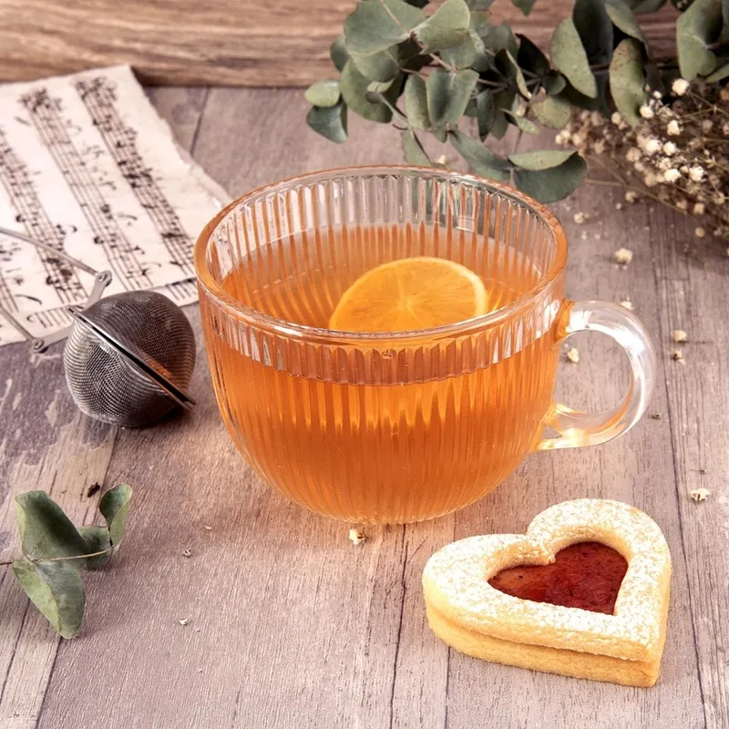 Szklanka XXL Z Uchem Ryflowana Duża Do Kawy I Herbaty 500 ml MEBLIVA