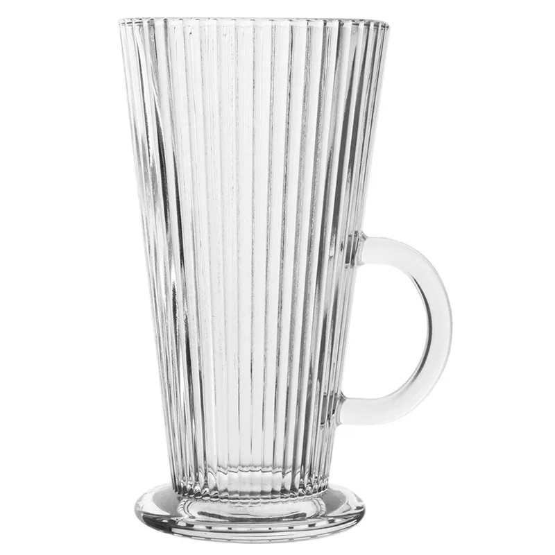Szklanka Wysoka Z Uchem Do Kawy Latte Cappuccino Ryflowana 300 ml MEBLIVA