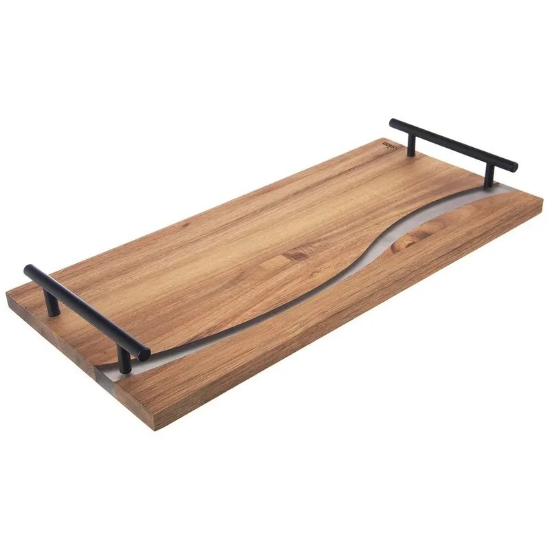 Taca Do Serwowania Drewniana RIVER 42 x 20 cm Żywica Uchwyty MEBLIVA