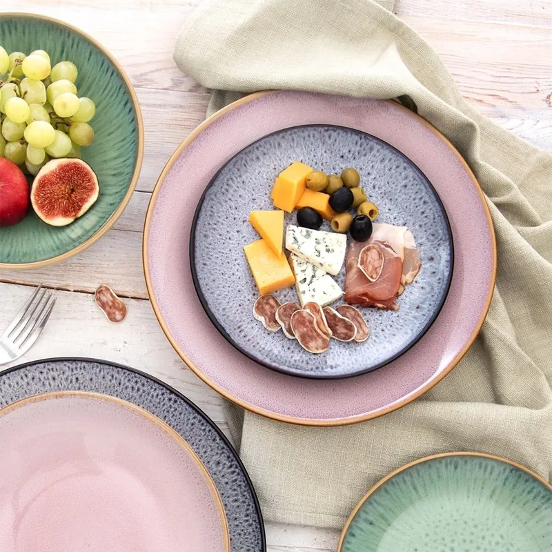 Talerz Deserowy Ceramiczny GLAZE 20,5 cm Szkliwiony MEBLIVA - Fioletowy