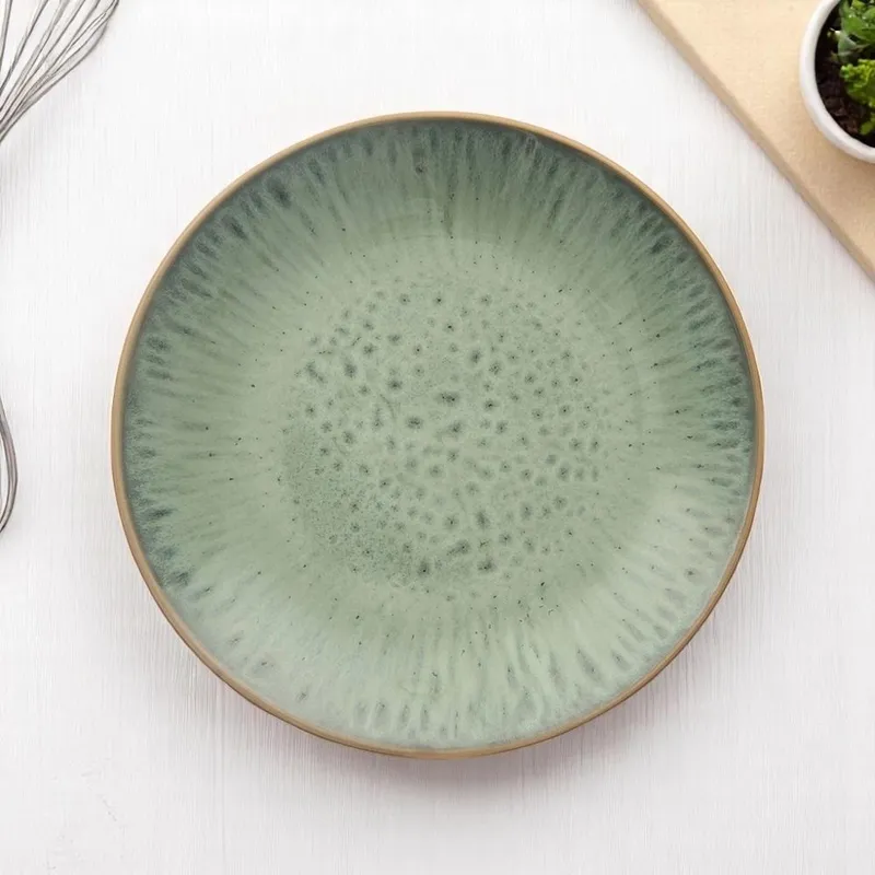 Talerz Deserowy Ceramiczny GLAZE 20,5 cm Szkliwiony MEBLIVA - Zielony