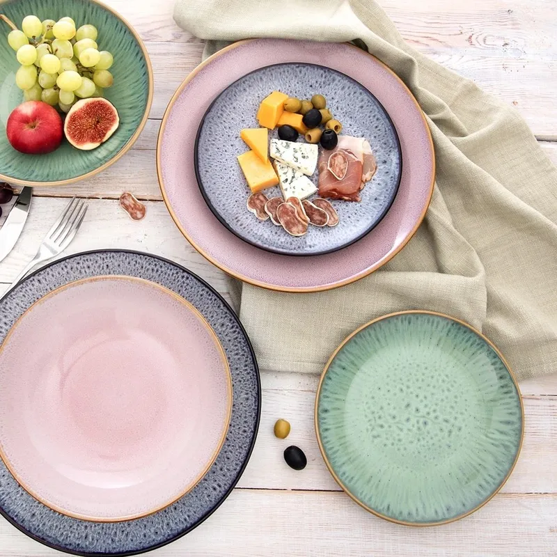 Talerz Deserowy Ceramiczny GLAZE 20,5 cm Szkliwiony MEBLIVA - Zielony