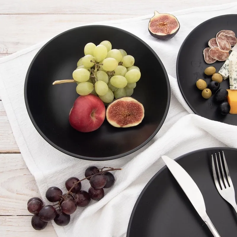 Talerz Obiadowy Głęboki Ceramiczny Czarny Matowy 800 ml MEBLIVA