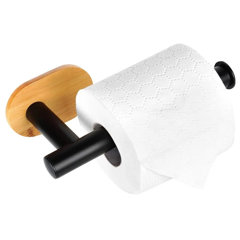 Uchwyt Na Papier Stal Nierdzewna Z Bambusem Taśma 3m 17 x 8,5 cm MEBLIVA