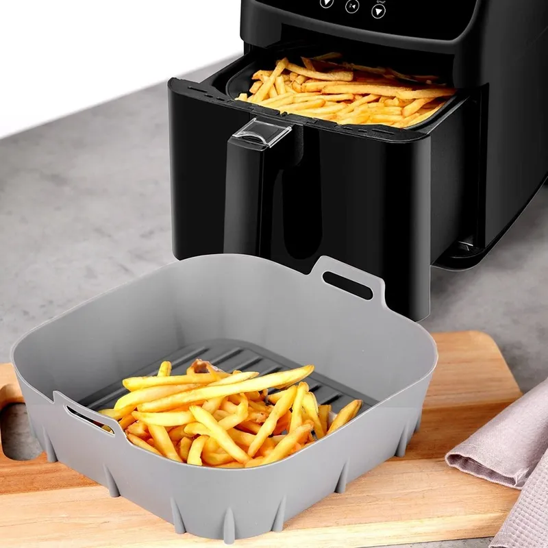 Wkład Do Frytkownicy Air Fryer Silikon Kwadrat 22 x 22 cm MEBLIVA - Szary