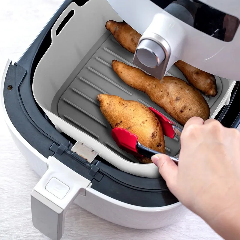 Wkład Do Frytkownicy Air Fryer Silikon Kwadrat 22 x 22 cm MEBLIVA - Szary