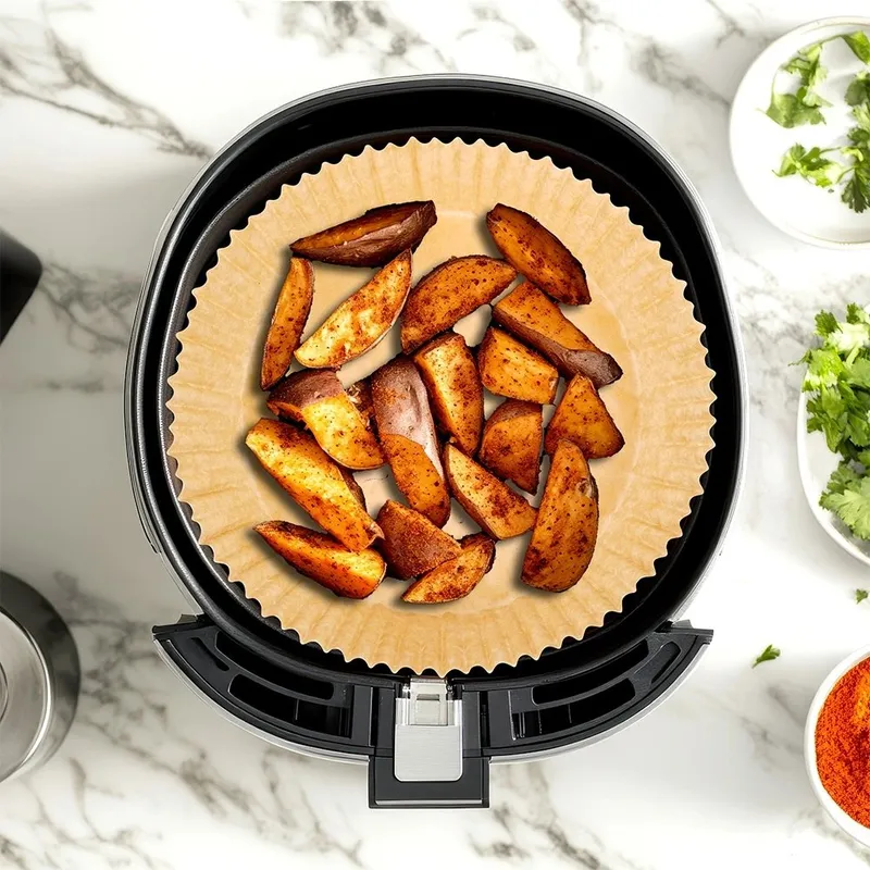 Wkład Do Frytkownicy Air Fryer 100 szt. Pergaminowy Okrągły 23 cm MEBLIVA
