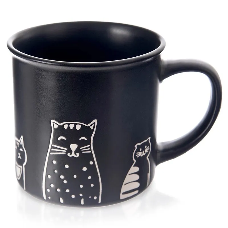 Kubek Ceramiczny Koty 500 ml Odpowiedni Do Zmywarki MEBLIVA - Czarny