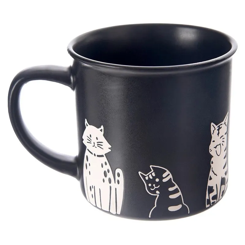 Kubek Ceramiczny Koty 500 ml Odpowiedni Do Zmywarki MEBLIVA - Czarny