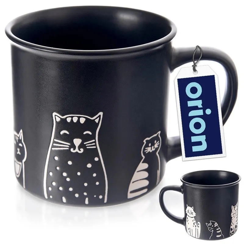 Kubek Ceramiczny Koty 500 ml Odpowiedni Do Zmywarki MEBLIVA - Czarny