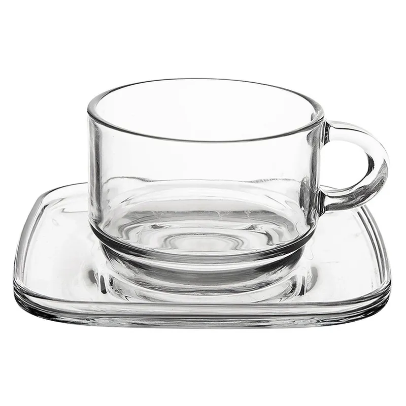 Filiżanki Ze Spodkiem LAV Szklane 250 ml Przezroczyste Do Zmywarki MEBLIVA