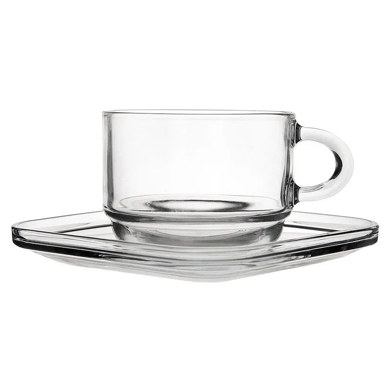 Filiżanki Ze Spodkiem LAV Szklane 250 ml Przezroczyste Do Zmywarki MEBLIVA