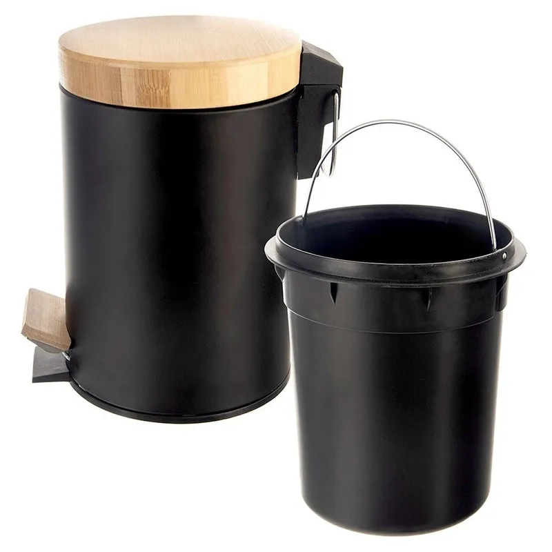 Kosz Na Śmieci Metalowy Z Pedałem 3 l BLACK Pojemny MEBLIVA - Czarny